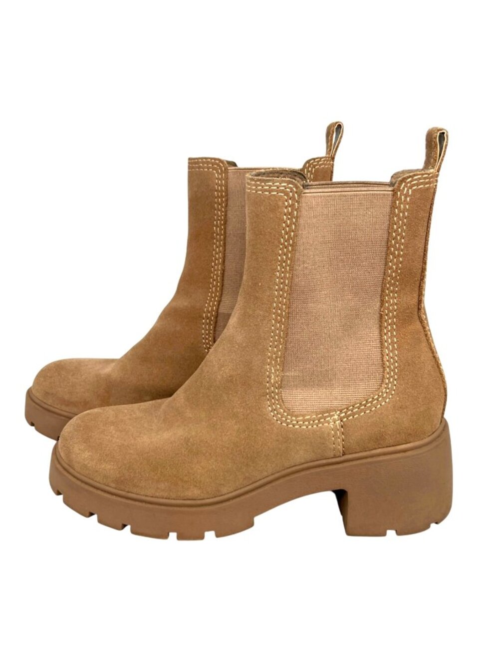 Steve Madden Haylan Suede Chelsea Boots Chunky Lug Sole Beige Tan Size 8